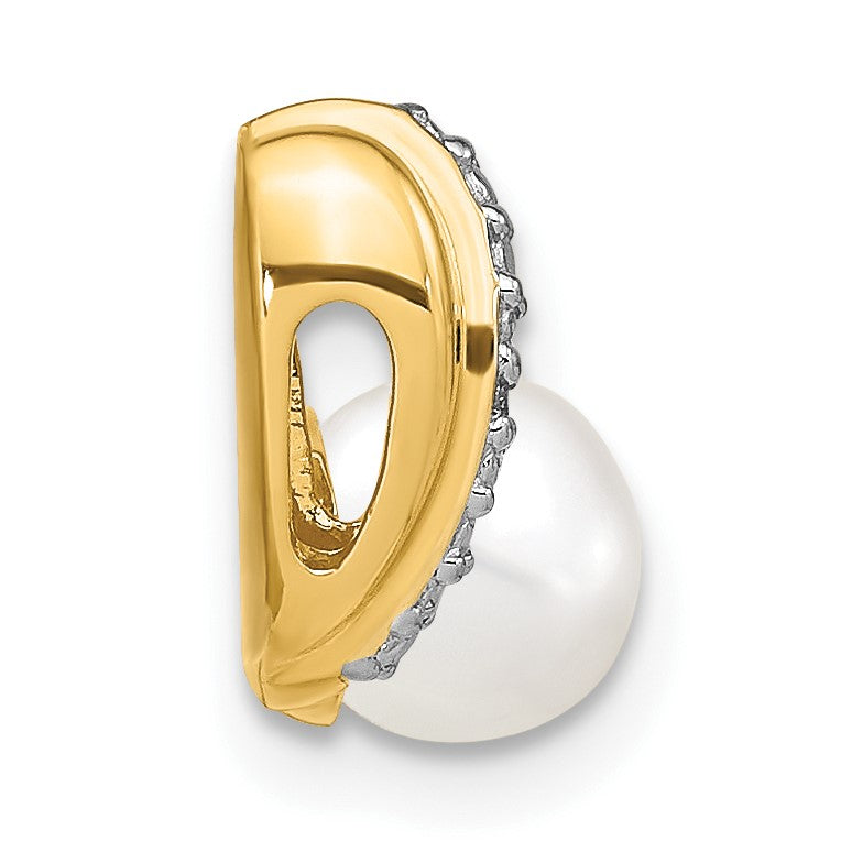 14k 6-7mm White Round Freshwater Cultured Pearl and Diamond Pendant
