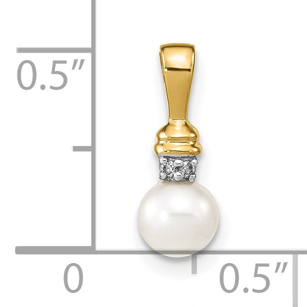 14k 5-6mm White Round Freshwater Cultured Pearl and Diamond Pendant