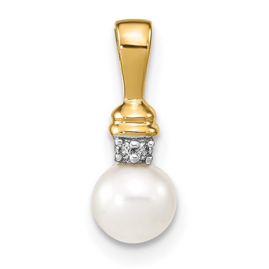 14k 5-6mm White Round Freshwater Cultured Pearl and Diamond Pendant