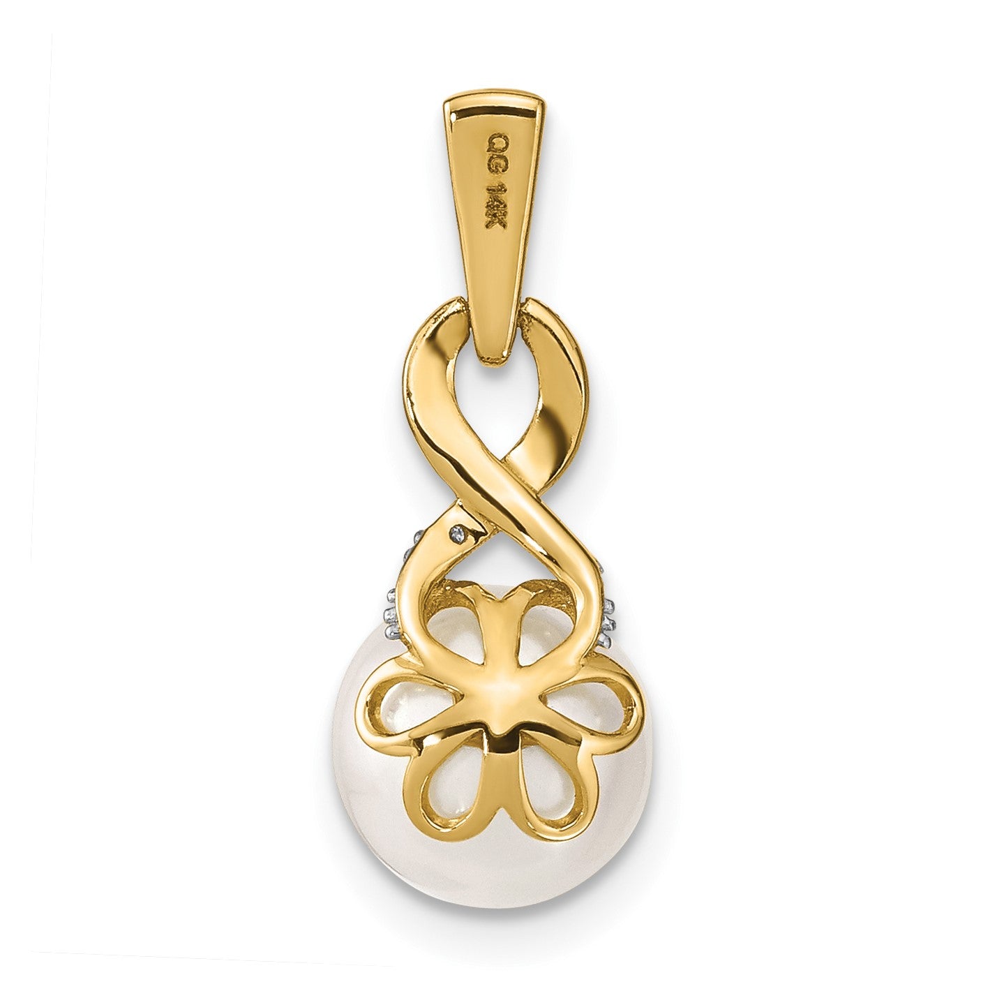 14k 7-8mm Round White Freshwater Cultured Pearl and Diamond Pendant
