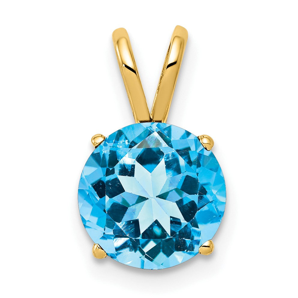 14k 8mm Round Blue Topaz Pendant