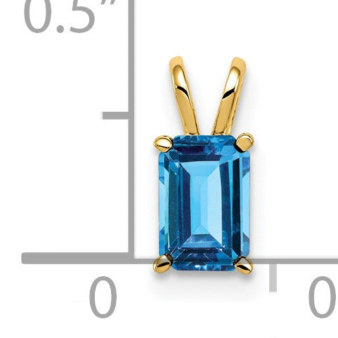 14k 6x4mm Emerald-cut Blue Topaz Pendant