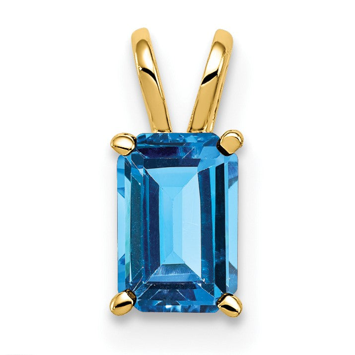 14k 6x4mm Emerald-cut Blue Topaz Pendant