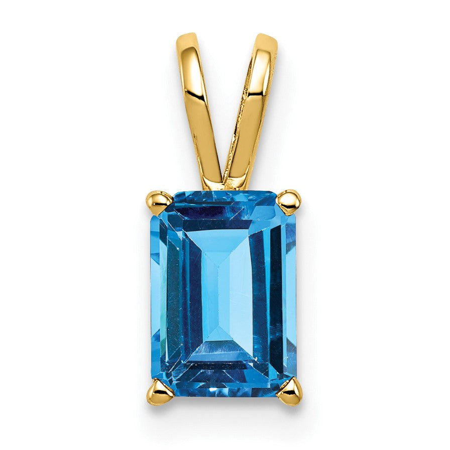 14k 7x5mm Emerald-cut Blue Topaz Pendant