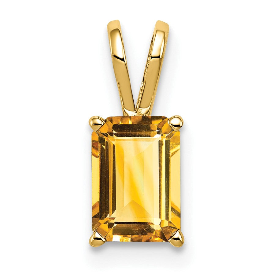 14k 8x6mm Emerald-cut Citrine Pendant