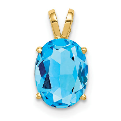 14k 9x7mm Oval Blue Topaz Pendant