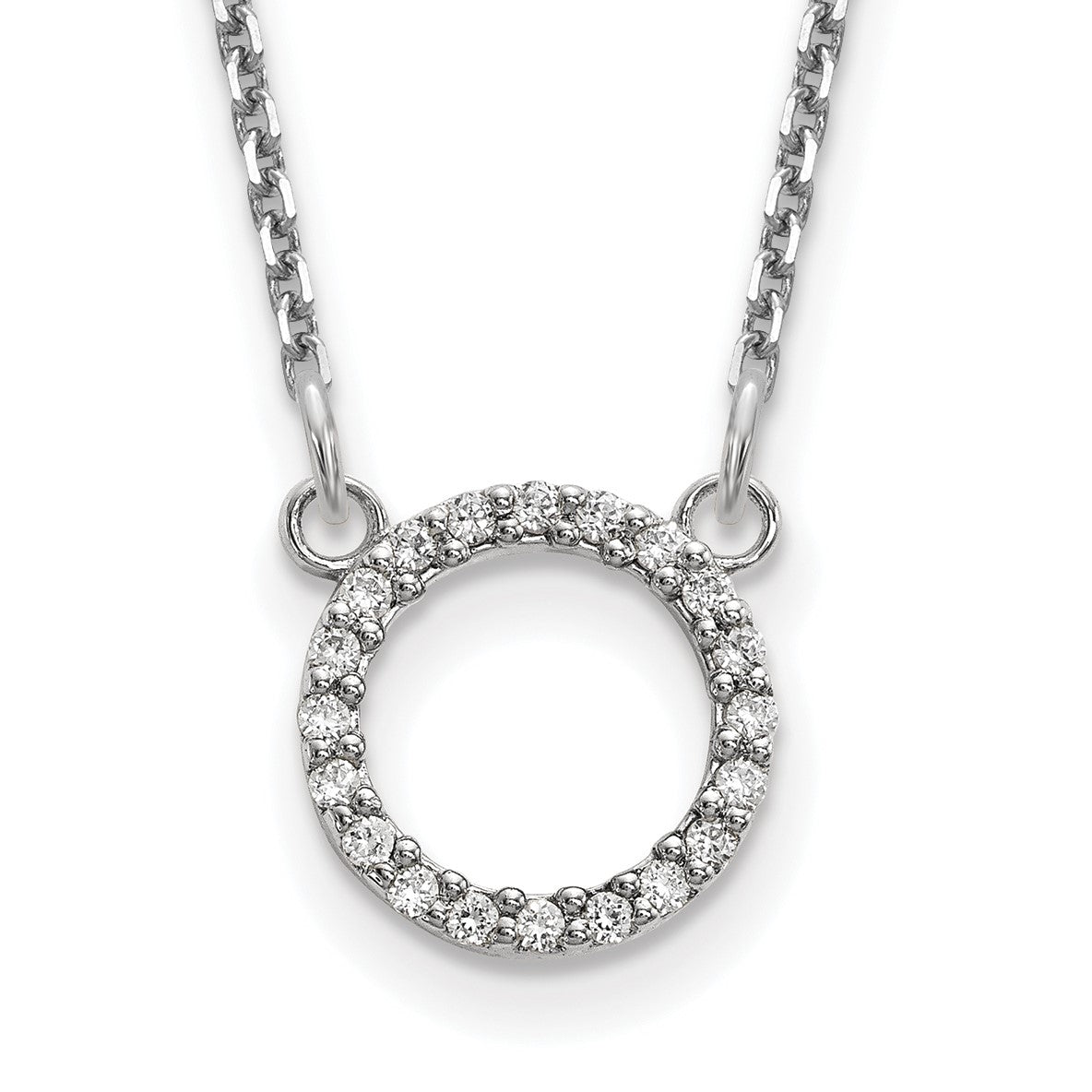14k White Gold Polished 1/15 carat A Diamond Open Circle 18 inch Necklace