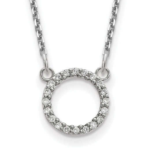 14k White Gold Polished 1/15 carat A Diamond Open Circle 18 inch Necklace