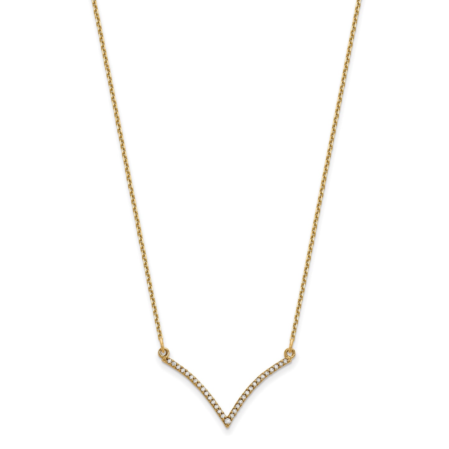 14k Polished 1/8 carat Diamond 18 inch V-Necklace