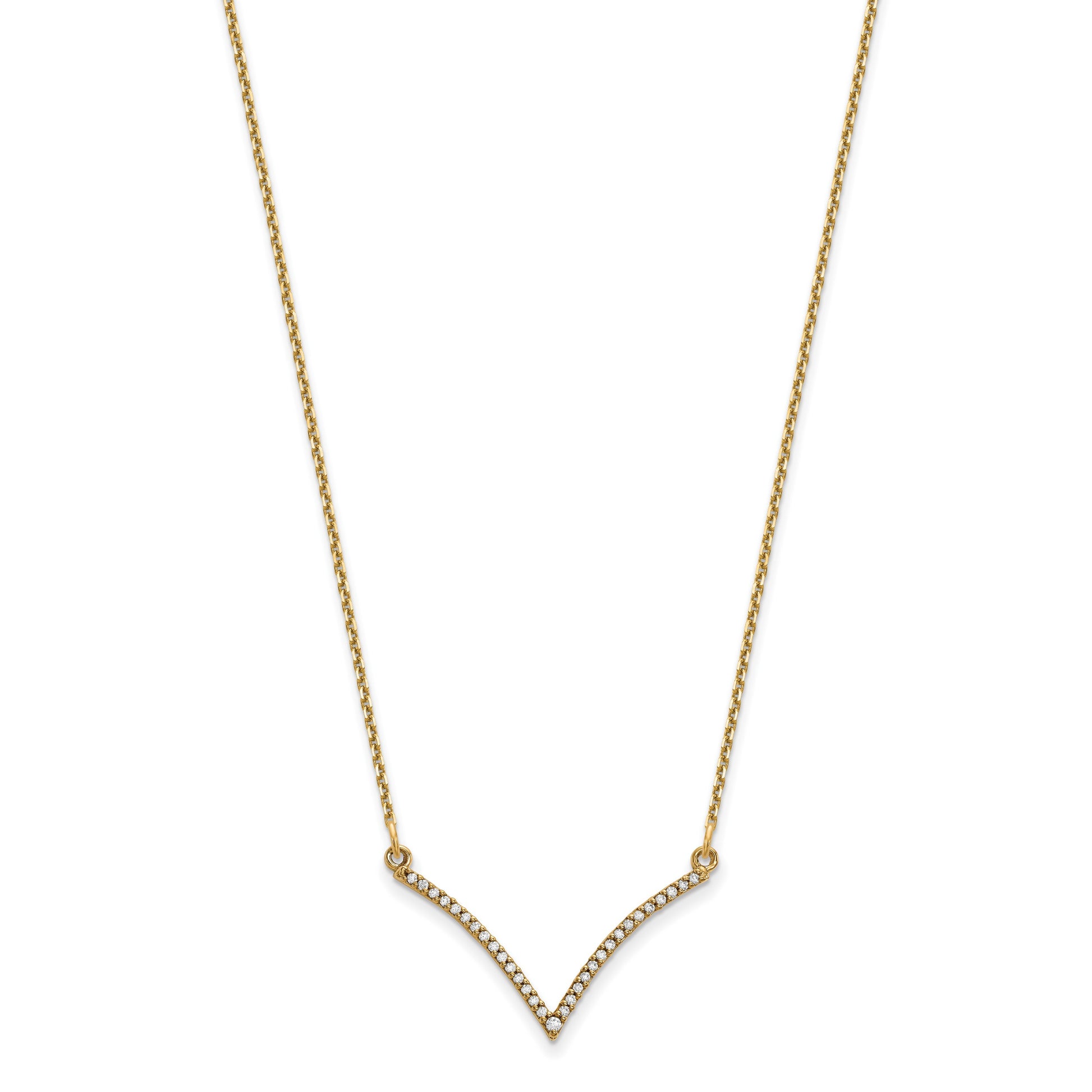 14k Polished 1/8 carat Diamond 18 inch V-Necklace