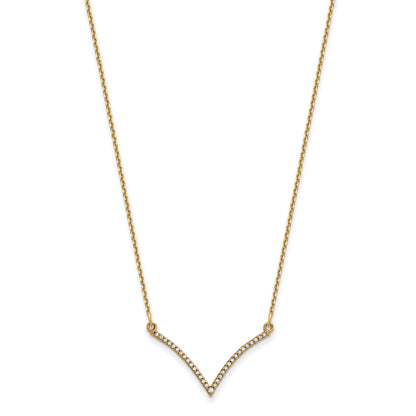 14k Polished 1/8 carat Diamond 18 inch V-Necklace
