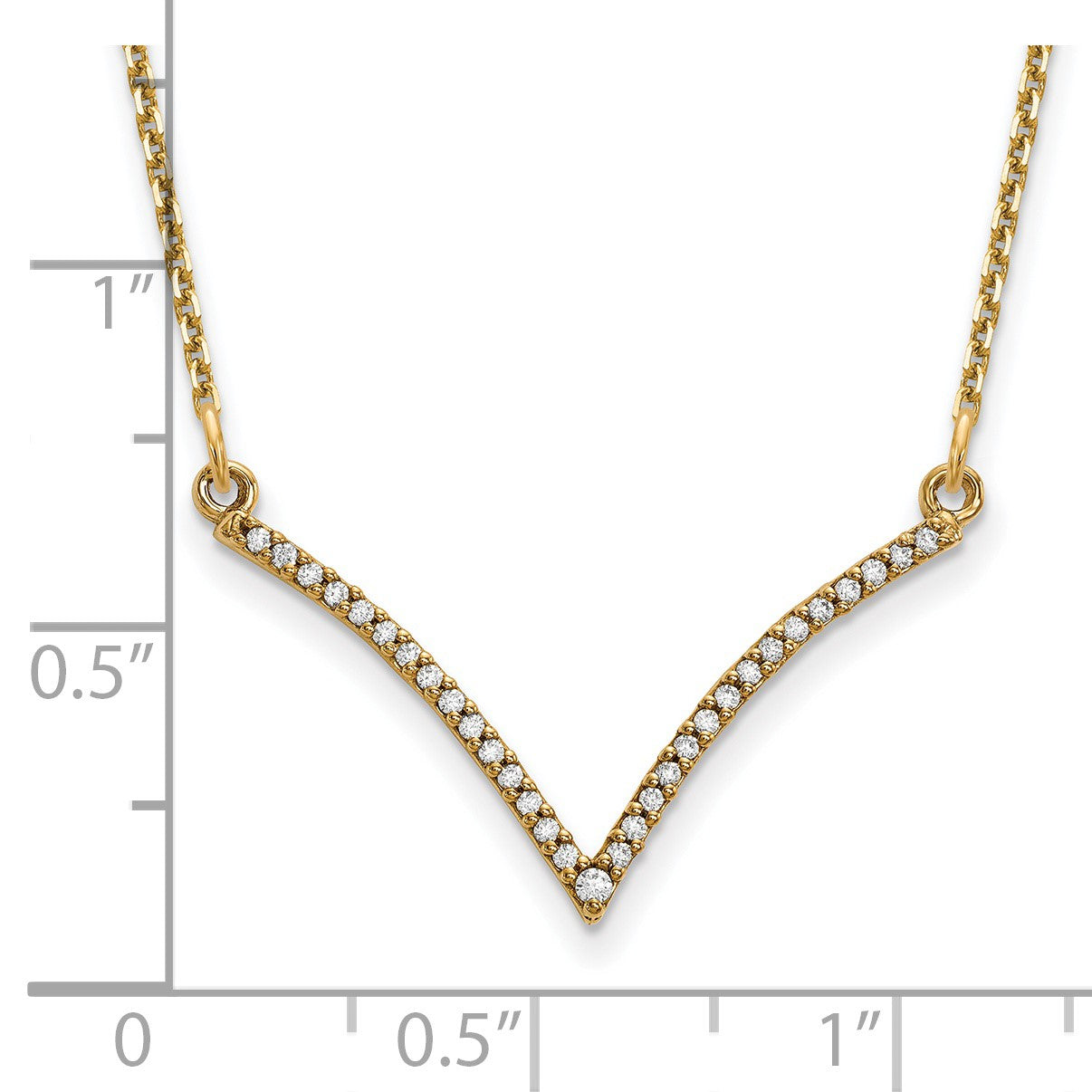 14k Polished 1/8 carat Diamond 18 inch V-Necklace