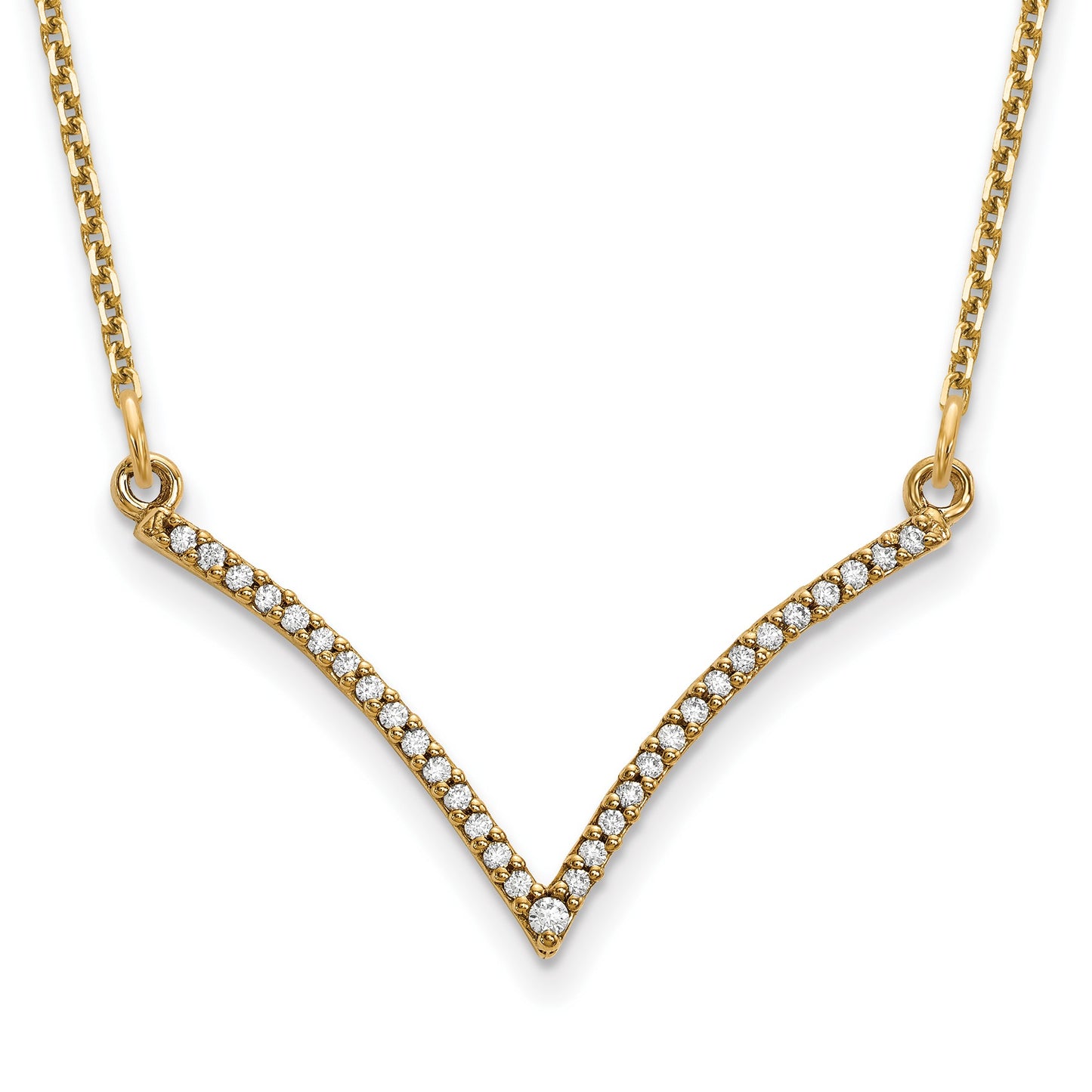 14k Polished 1/8 carat Diamond 18 inch V-Necklace
