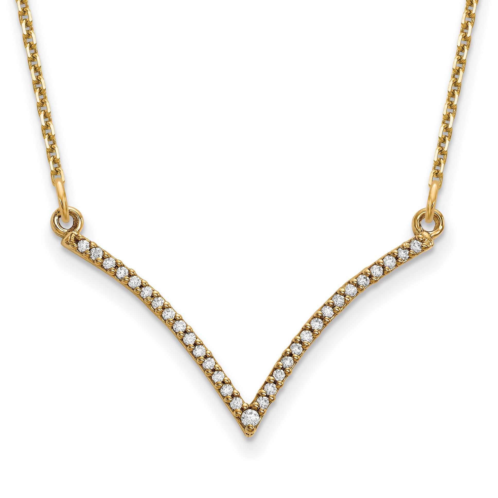 14k Polished 1/8 carat Diamond 18 inch V-Necklace