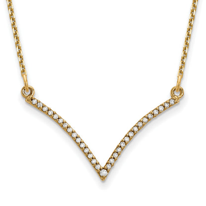 14k Polished 1/8 carat Diamond 18 inch V-Necklace