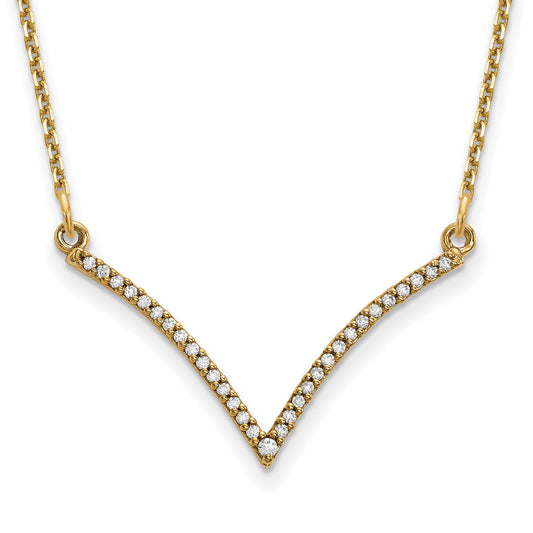 14k Polished 1/8 carat Diamond 18 inch V-Necklace