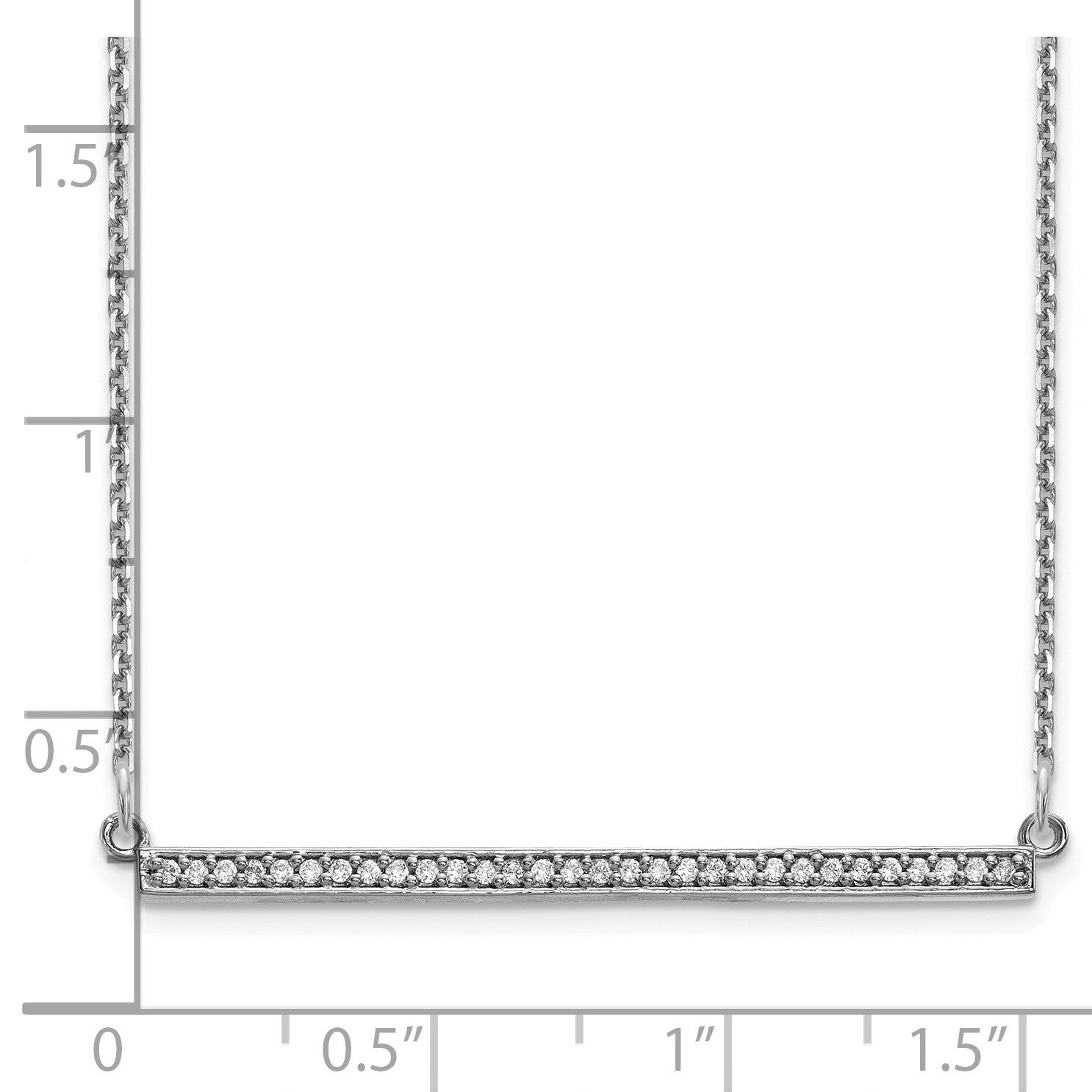 14k White Gold Polished 1/8 carat Diamond Bar 18 inch Necklace