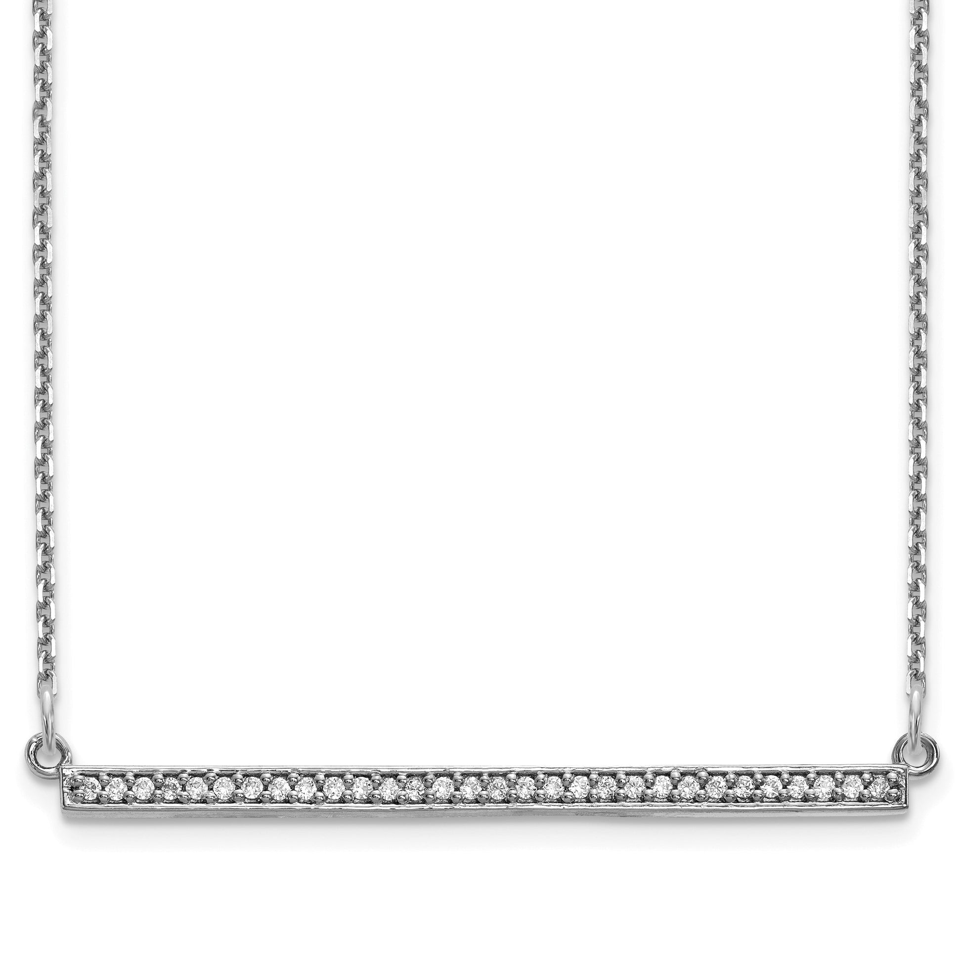 14k White Gold Polished 1/8 carat Diamond Bar 18 inch Necklace