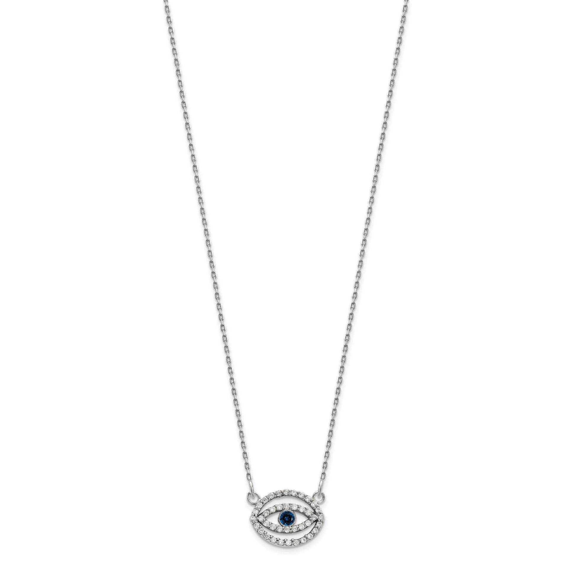 14k White Gold 1/4 carat Diamond and Sapphire Evil Eye 18 inch Necklace