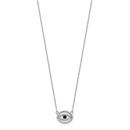 14k White Gold 1/4 carat Diamond and Sapphire Evil Eye 18 inch Necklace