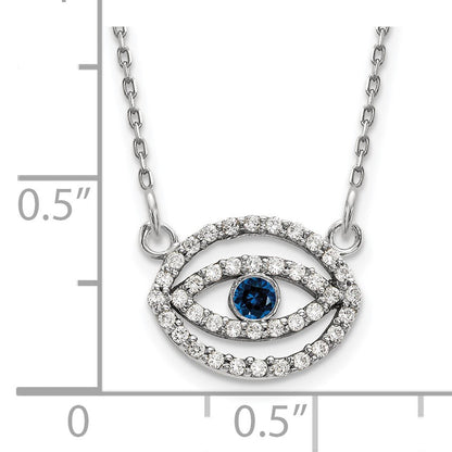 14k White Gold 1/4 carat Diamond and Sapphire Evil Eye 18 inch Necklace