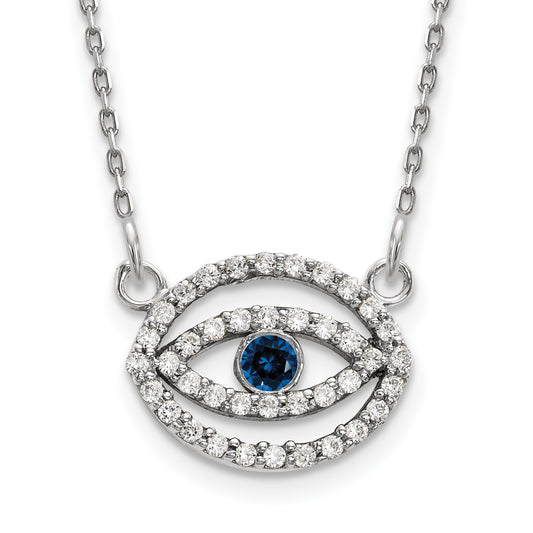 14k White Gold 1/4 carat Diamond and Sapphire Evil Eye 18 inch Necklace