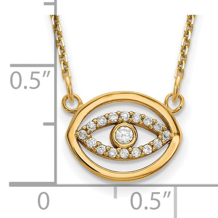 14k Polished 1/10 carat Diamond Halo Evil Eye 18 inch Necklace