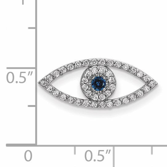 14k White Gold Small Sapphire and A Diamond Evil Eye Chain Slide