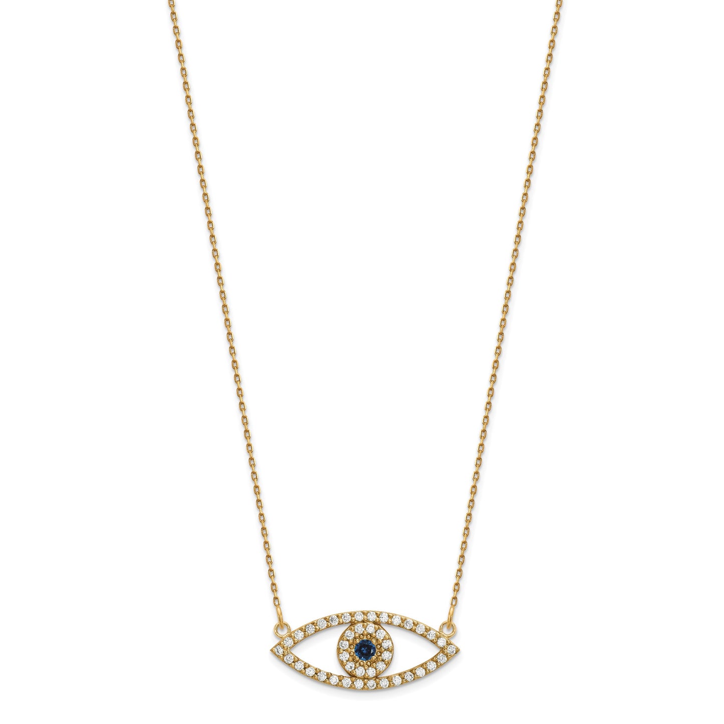 14k Polished 1/2 carat Diamond and Sapphire Medium Evil Eye 18 inch Necklace