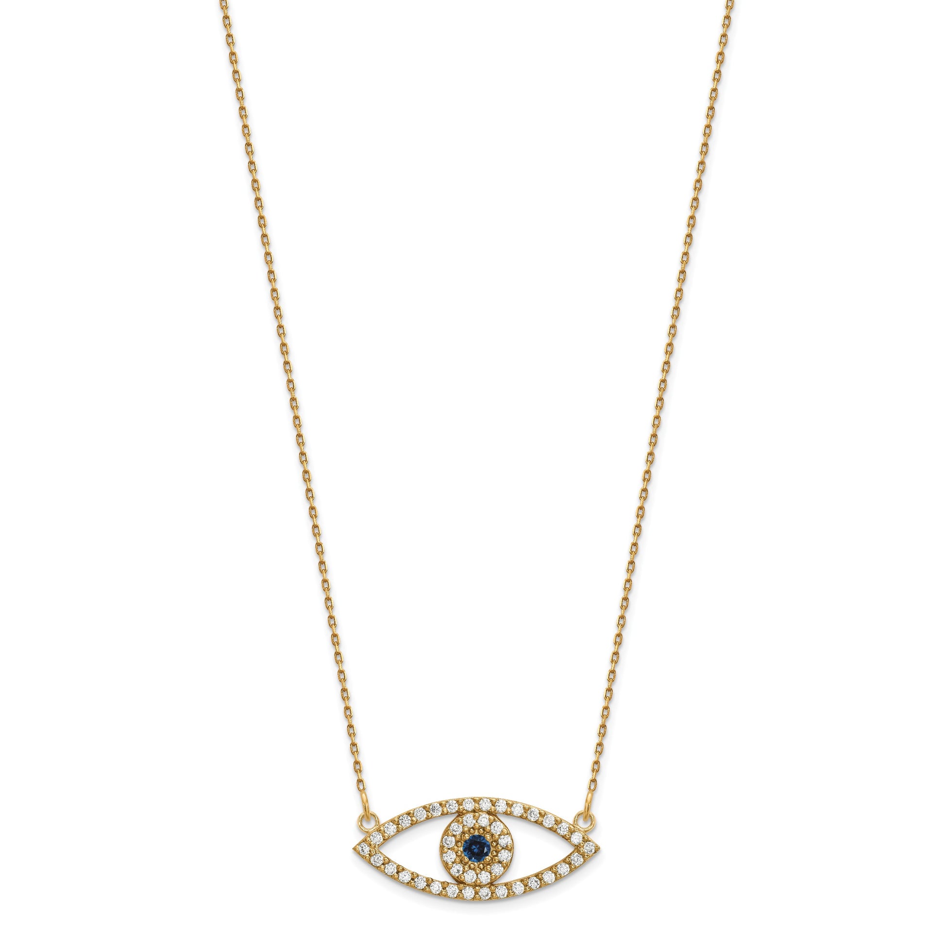 14k Polished 1/2 carat Diamond and Sapphire Medium Evil Eye 18 inch Necklace