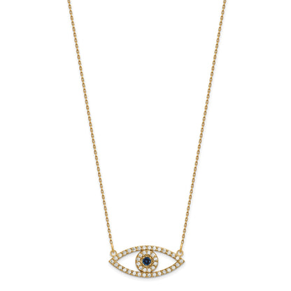 14k Polished 1/2 carat Diamond and Sapphire Medium Evil Eye 18 inch Necklace