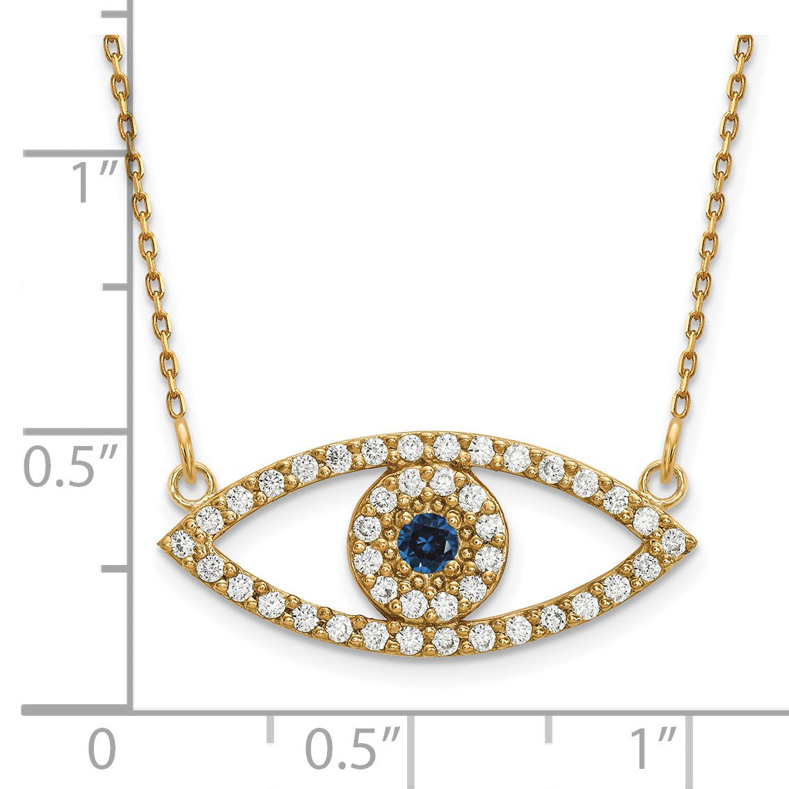 14k Polished 1/2 carat Diamond and Sapphire Medium Evil Eye 18 inch Necklace