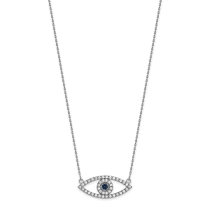 14k White Gold Polished 1/2 carat Diamond and Sapphire Medium Evil Eye 18 inch Necklace