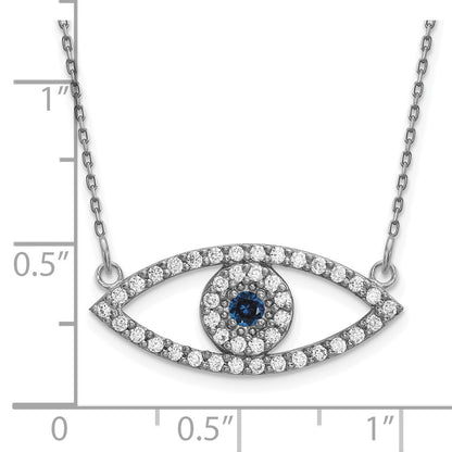14k White Gold Polished 1/2 carat Diamond and Sapphire Medium Evil Eye 18 inch Necklace