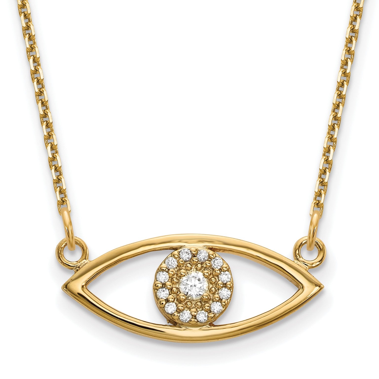 14k Polished 1/10 carat Diamond Small Evil Eye 18 inch