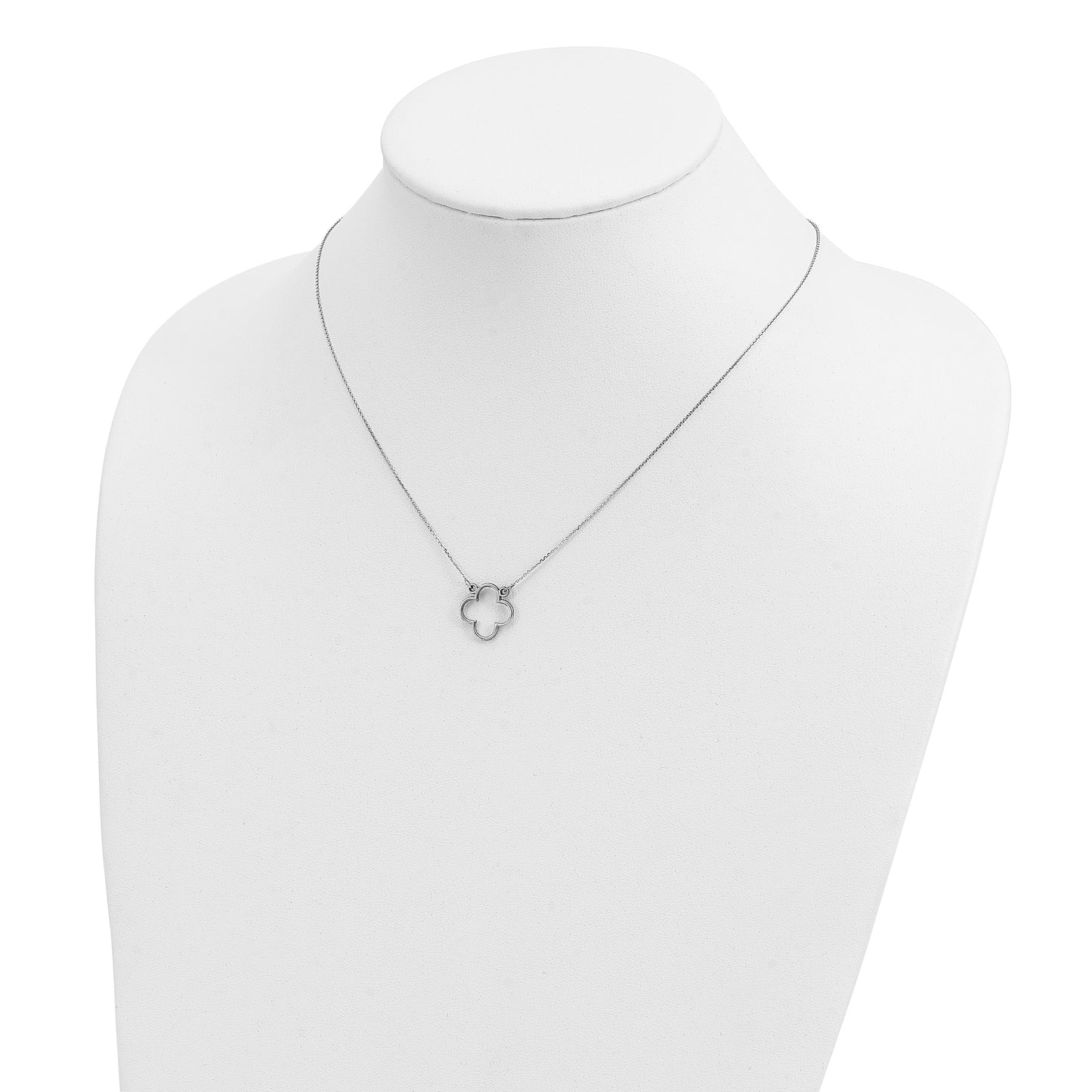 14k White Gold Polished Open Quatrefoil Design 18 inch Necklace