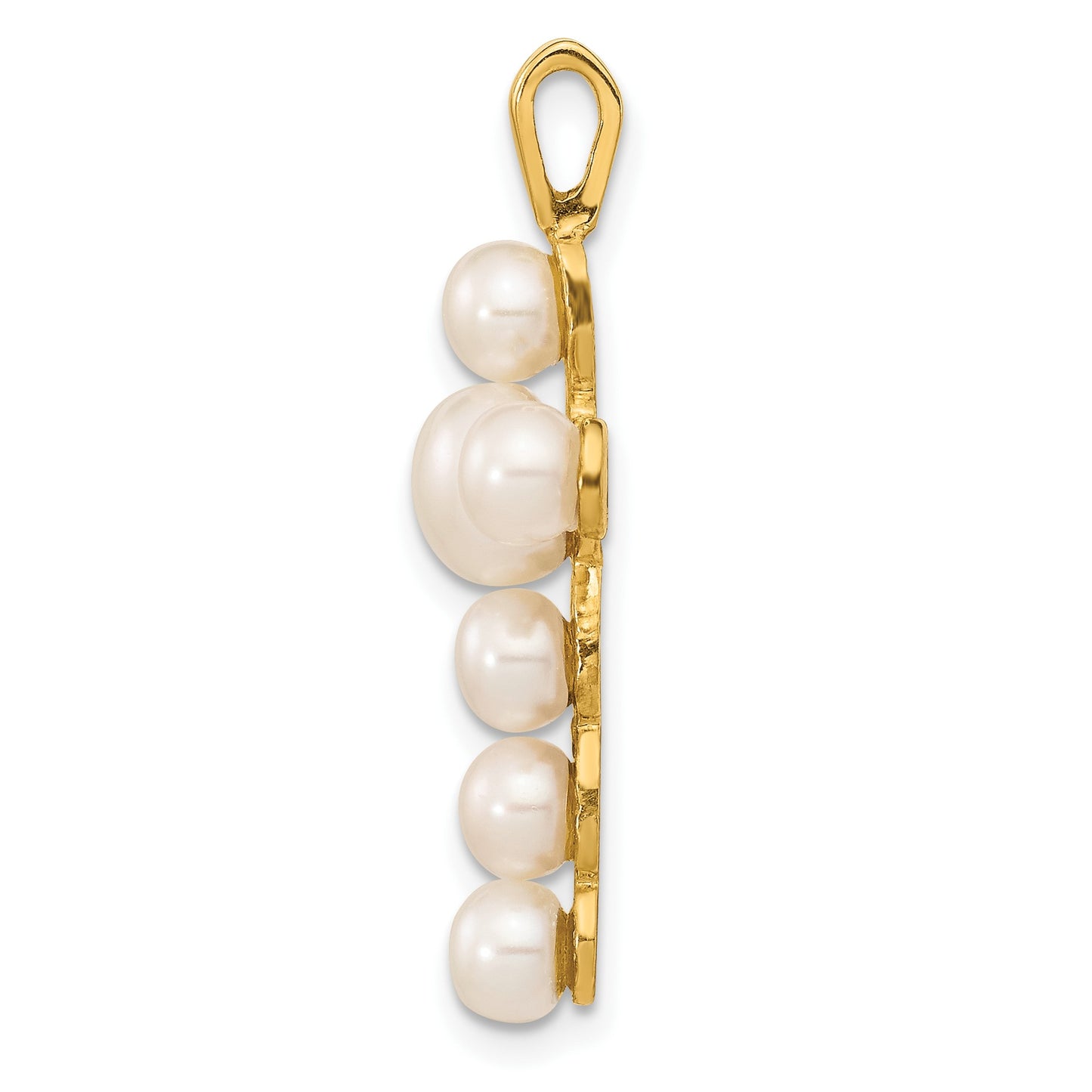 14K 4-6mm Button White Freshwater Cultured Pearl Cross Pendant