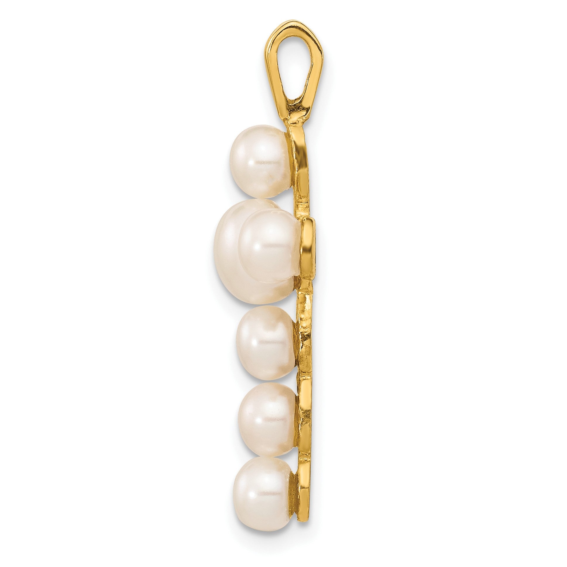 14K 4-6mm Button White Freshwater Cultured Pearl Cross Pendant
