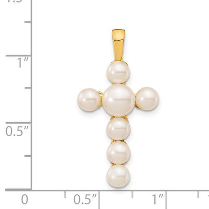 14K 4-6mm Button White Freshwater Cultured Pearl Cross Pendant