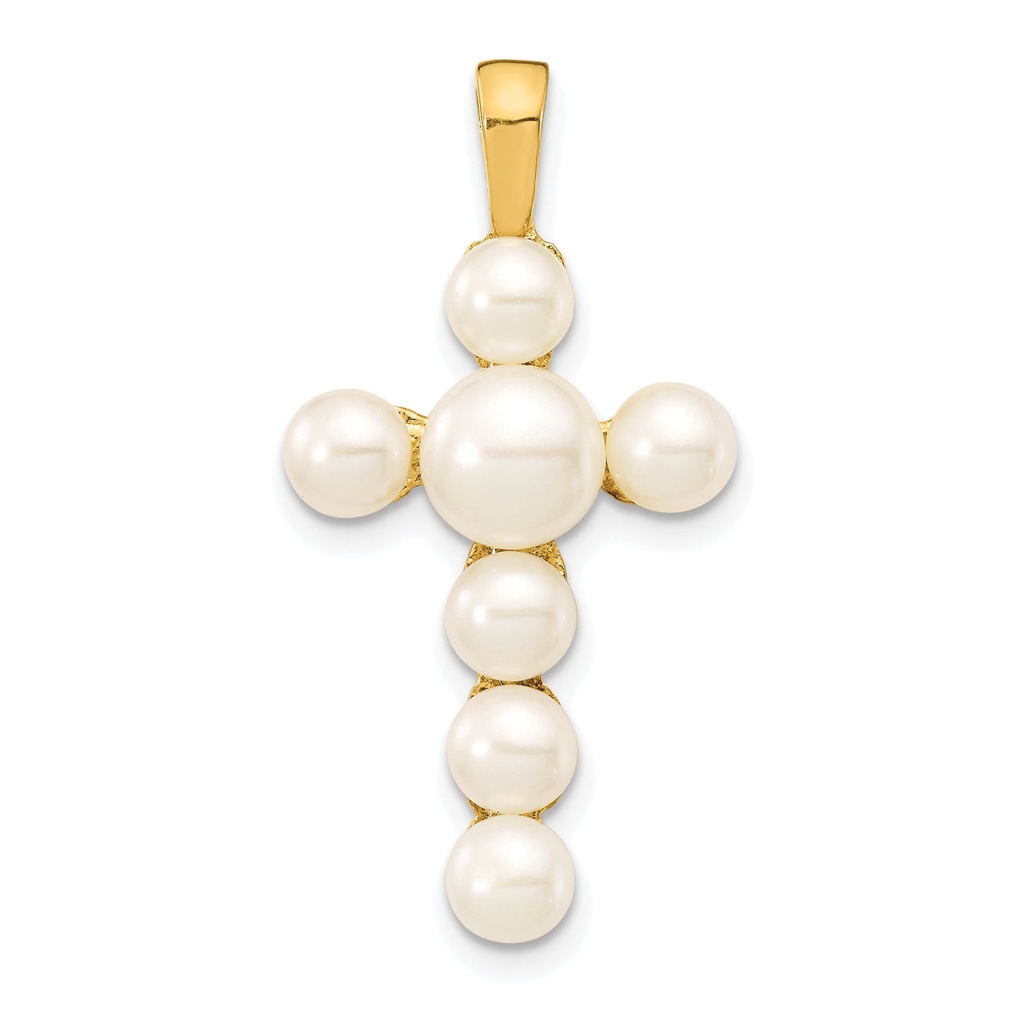 14K 4-6mm Button White Freshwater Cultured Pearl Cross Pendant