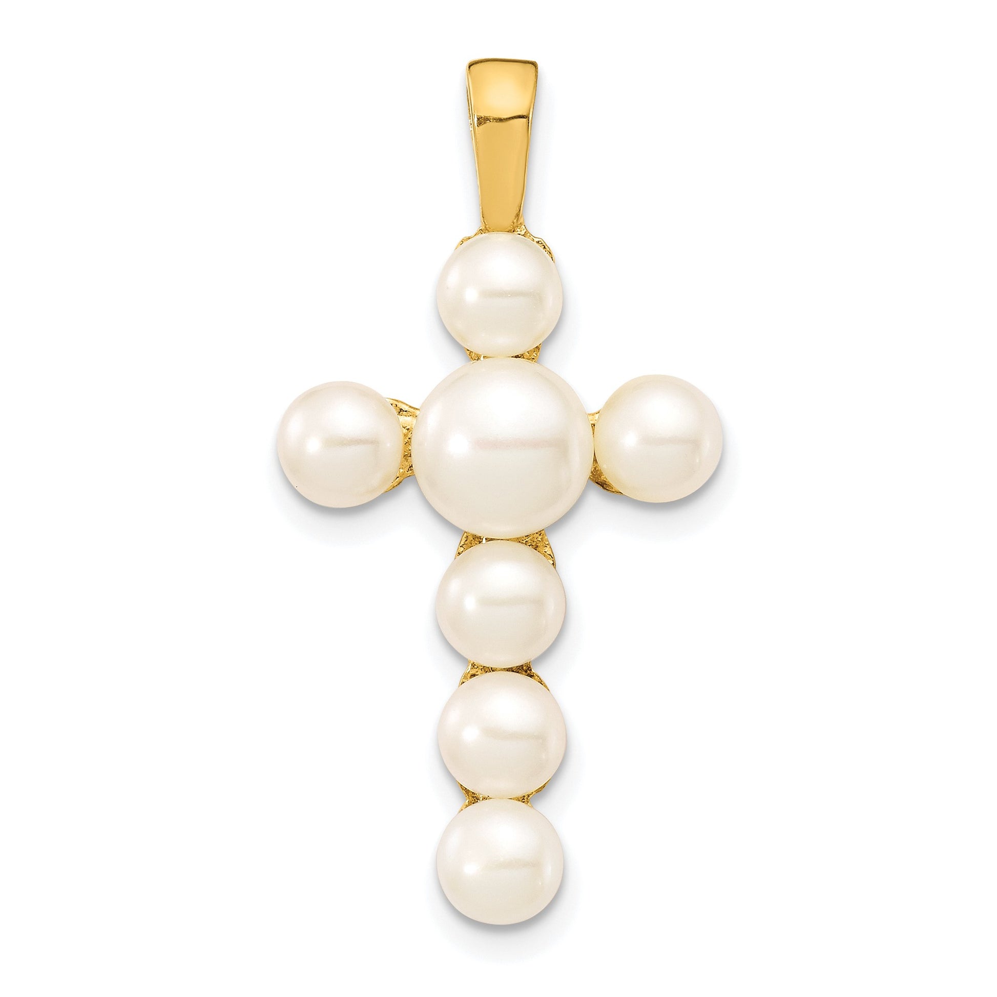 14K 4-6mm Button White Freshwater Cultured Pearl Cross Pendant
