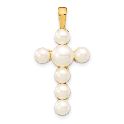 14K 4-6mm Button White Freshwater Cultured Pearl Cross Pendant
