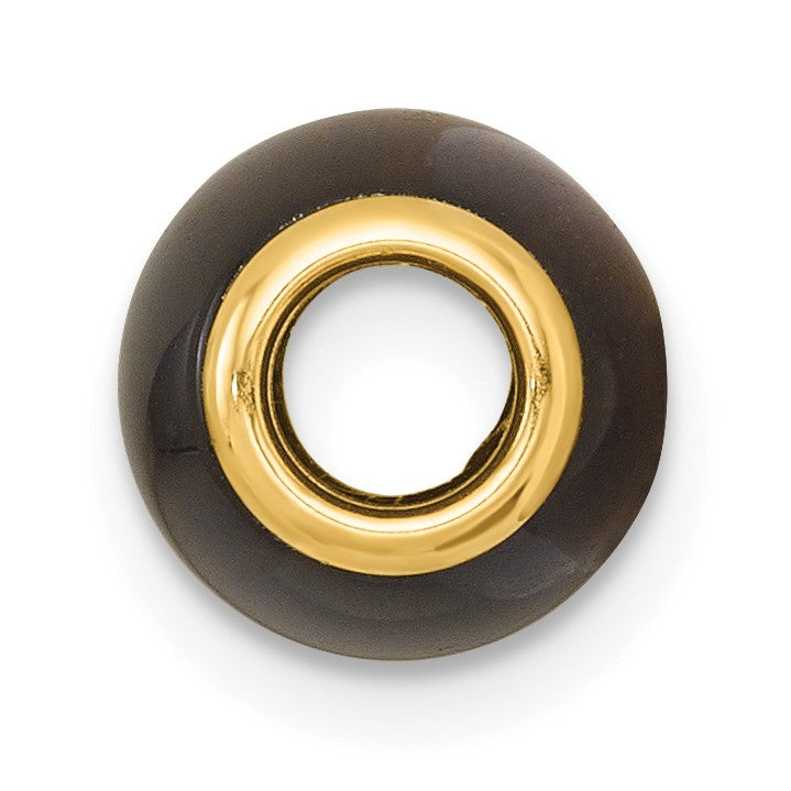 14K Polished Tiger's Eye Oval Barrel Bead Chain Slide Pendant