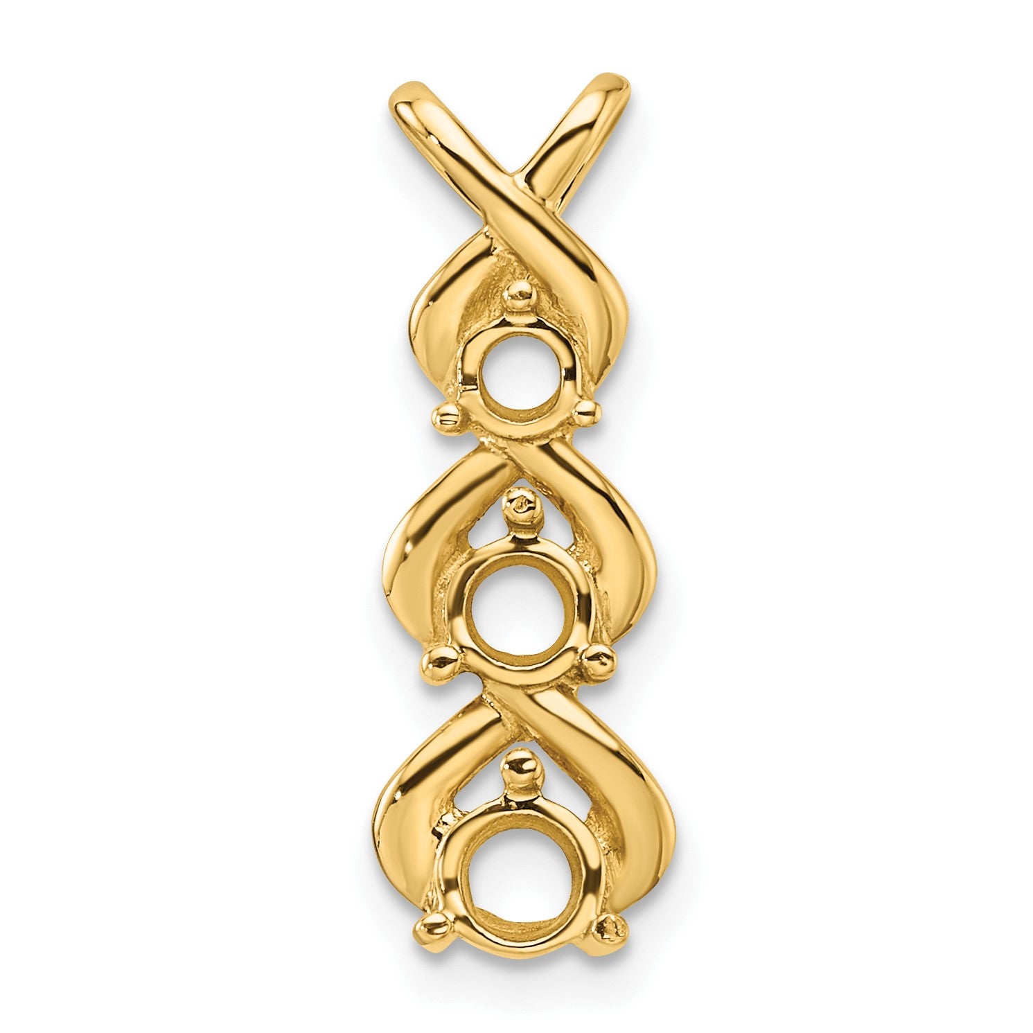 14k Holds 4.0/3.5/3.1mm Three-stone Criss-Cross Chain Slide Mounting