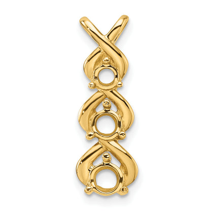14k Holds 4.0/3.5/3.1mm Three-stone Criss-Cross Chain Slide Mounting