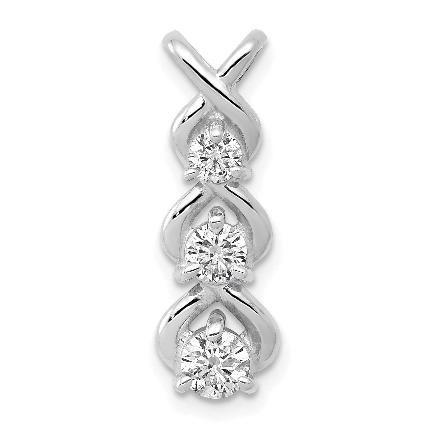 14k White Gold Complete 1/2 carat Three-stone AA Diamond Criss-Cross Chain Slide