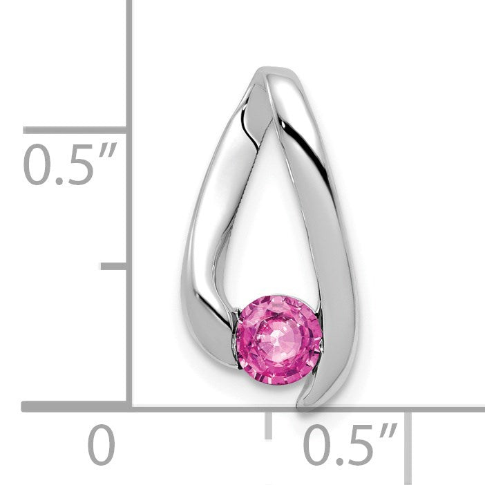 14k White Gold 4mm Round Pink Sapphire Chain Slide