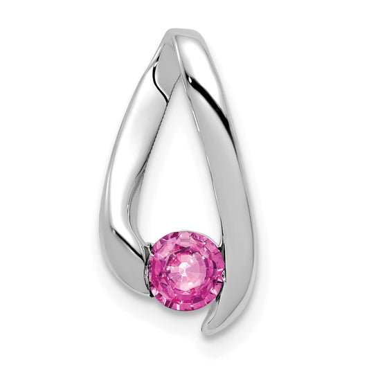 14k White Gold 4mm Round Pink Sapphire Chain Slide