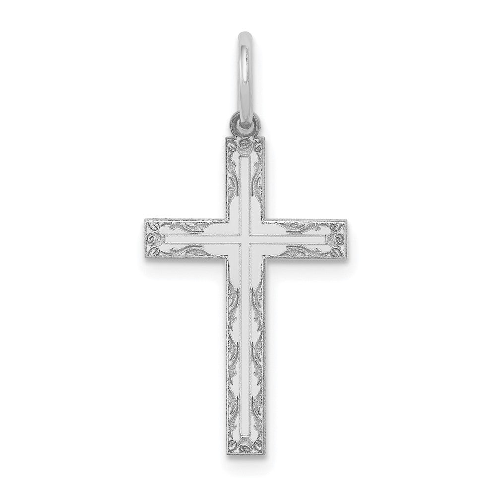 14K White Gold Laser Designed Cross Pendant