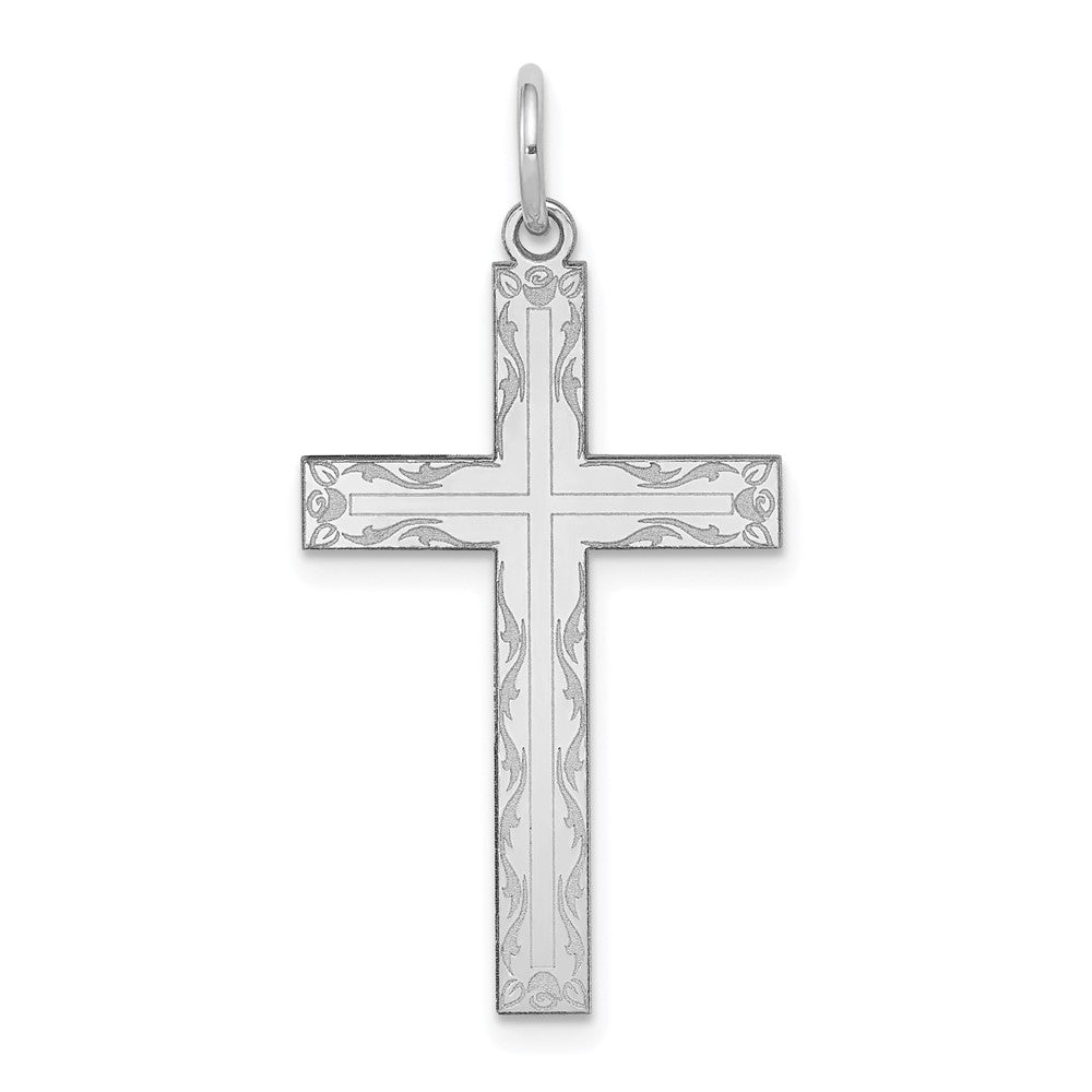 14K White Gold Laser Designed Cross Pendant